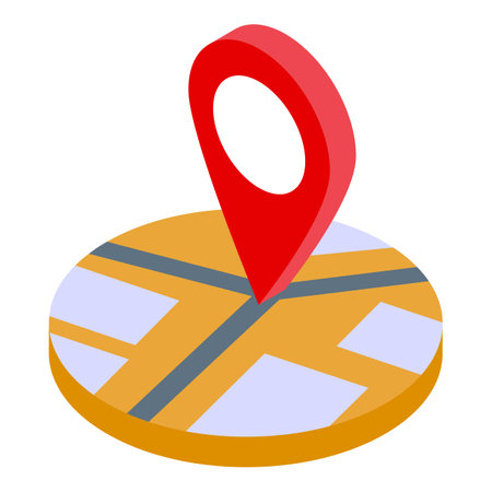 Red location pin pointing location on city map with roads and buildingsのイラスト素材