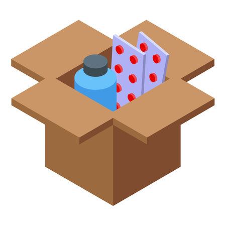 Cardboard box containing medical products is ready for shipping and deliveryのイラスト素材