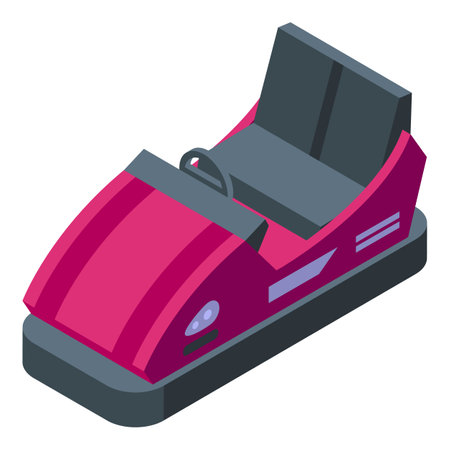 Pink and purple bumper car with black seat and grey floor is waiting for the next rideのイラスト素材