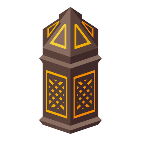 Traditional arabic lantern standing with intricate golden designs illuminating the surroundingsのイラスト素材