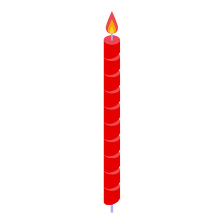 Long red spiral candle is burning with a bright yellow flame on a white backgroundのイラスト素材