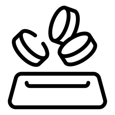 Simple and modern line icon representing round tablets falling into a container, ideal for pharmaceutical or healthcare related topicsのイラスト素材