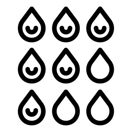 Simple icon set representing water drops with different filling levels, perfect for raising awareness about water scarcityのイラスト素材