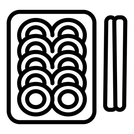 Lunchbox is filled with tasty round food and chopsticks are laying next to it, ready for a delicious asian mealのイラスト素材