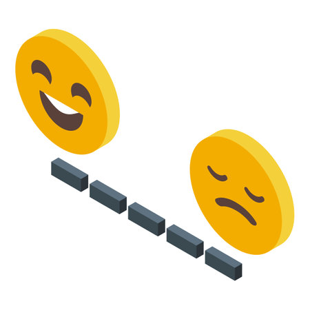Concept of mood swing illustrated with a happy emoji turning into a sad emojiのイラスト素材