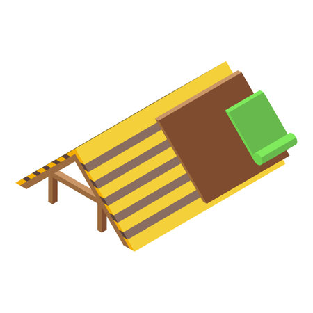 Isometric view of a construction site roof being repaired with a new layer of tar paperのイラスト素材