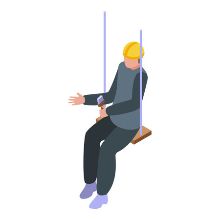 Construction worker taking a break on a swing, holding a paint brushのイラスト素材