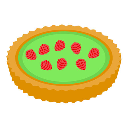 Green pie with raspberries appearing freshly baked, showing the concept of dessertのイラスト素材