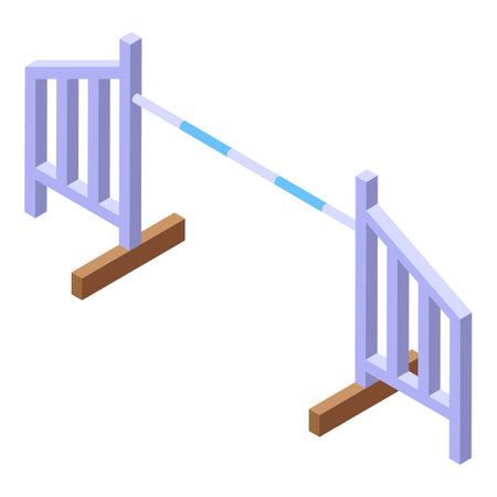 Blue and white show jumping obstacle being prepared for an equestrian competitionのイラスト素材