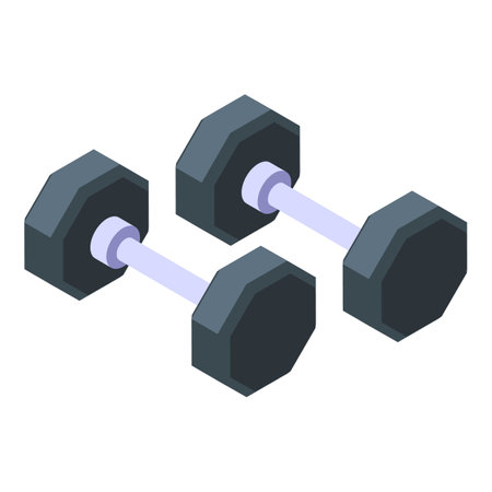 Pair of dumbbells is lying on the floor, showing their isometric projectionのイラスト素材