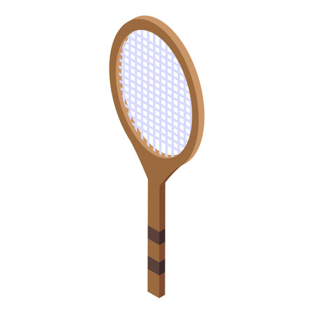 3d isometric icon of a wooden tennis racket standing upのイラスト素材