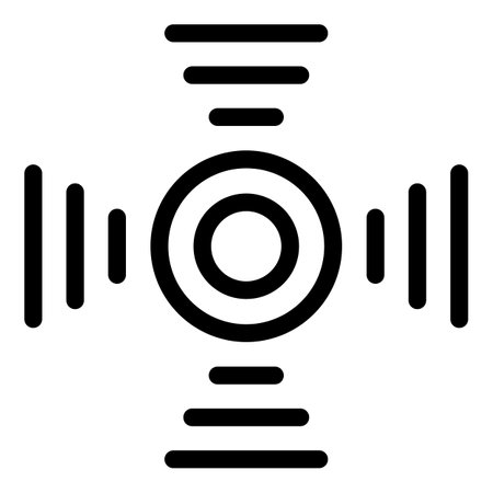 Black and white abstract symbol with circles and horizontal lines forming a cross shapeのイラスト素材