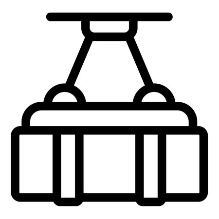 Black and white icon of a cable car moving on a ropeway, transporting people up a mountainのイラスト素材