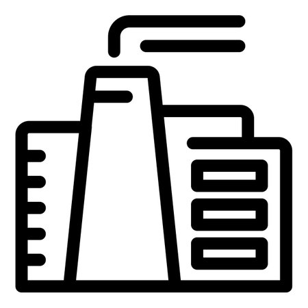 Line art icon of a factory building emitting smoke, representing industrial manufacturing and productionのイラスト素材