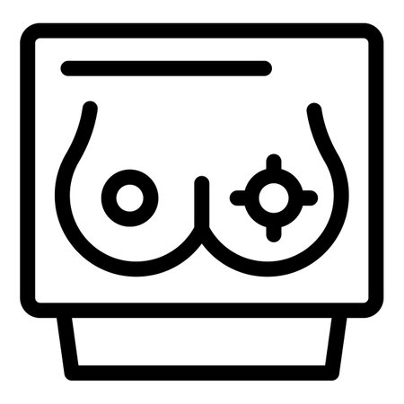 Line icon of a mammography machine scanning female breasts, emphasizing the importance of early detection in womens healthのイラスト素材