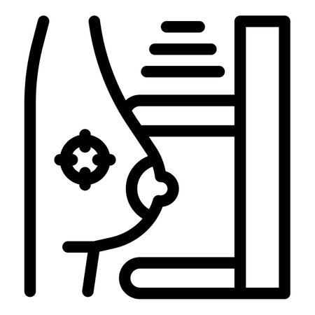 Line icon depicting a mammogram scan detecting breast cancer cells for early diagnosisのイラスト素材