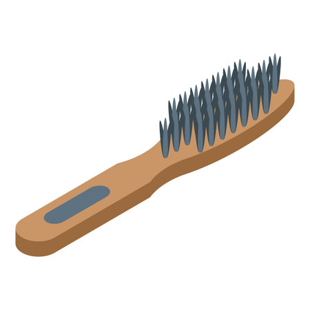 Cleaning brush with hard bristles for scrubbing and washing, isometric iconのイラスト素材