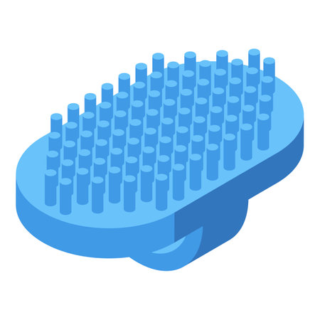 Blue pet brush with plastic handle lying on white backgroundのイラスト素材