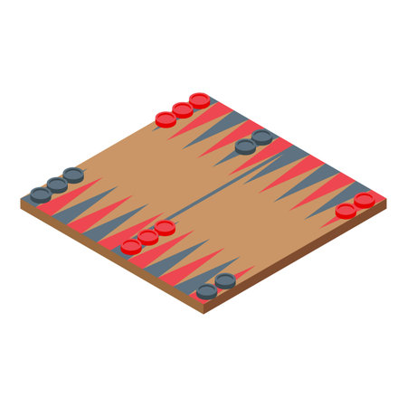 Isometric view of a backgammon board with playing pieces in the middle of a gameのイラスト素材