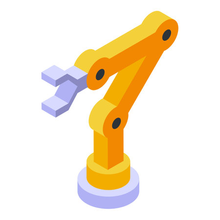 Yellow robotic arm holding something with three fingers, automation and industry conceptのイラスト素材