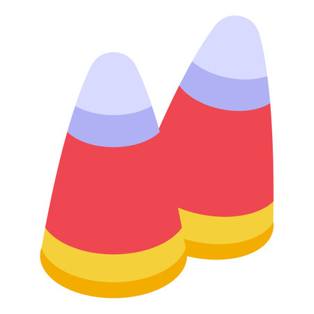 Two candy corn candies standing up are isolated on a white background in this isometric illustrationのイラスト素材