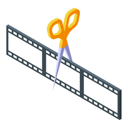 Scissors cutting film strip representing editing movie footage for post productionのイラスト素材