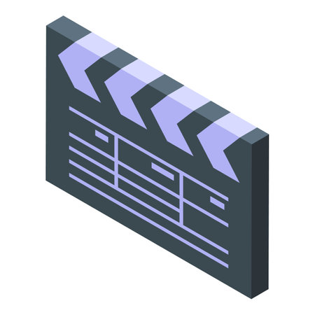 Classic movie clapperboard is depicted, signifying the start of film productionのイラスト素材