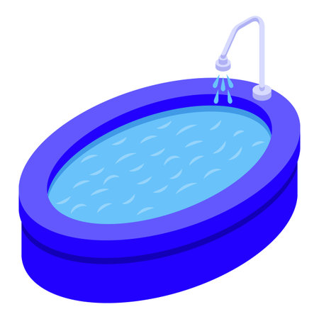 Blue inflatable pool filled with water with shower running isometric iconのイラスト素材