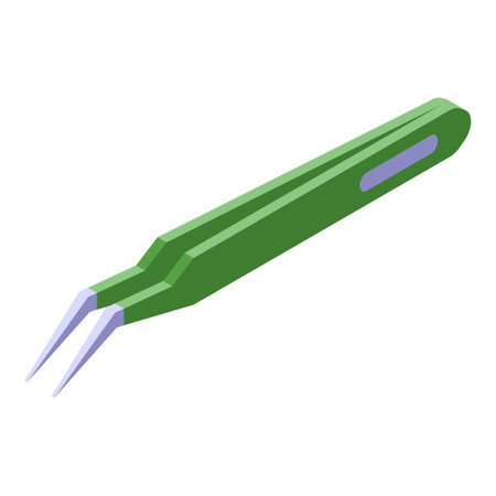 Green metal tweezers lying on a white surface with the handles togetherのイラスト素材