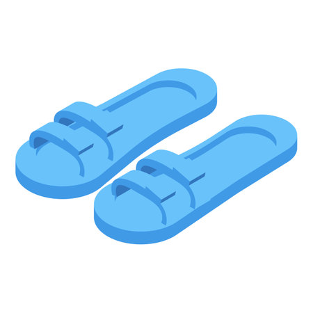 Pair of blue rubber slippers for showering or beach representing summer holidays conceptのイラスト素材
