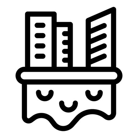 Line art icon of an earthquake destroying buildings in a city with a happy faceのイラスト素材