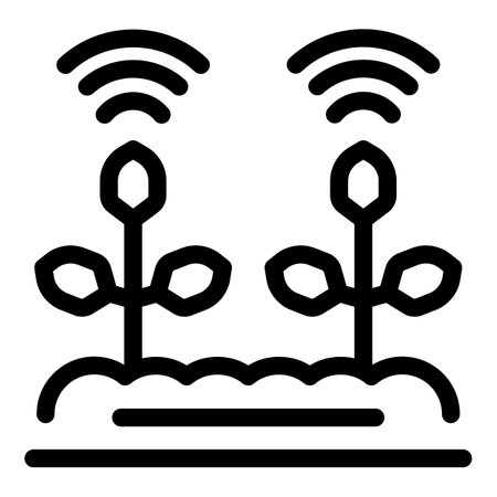 Black outline icon representing smart farming technology monitoring the growth of cropsのイラスト素材