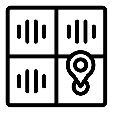 Black and white line icon of a digital map with a location pin marking a destination pointのイラスト素材