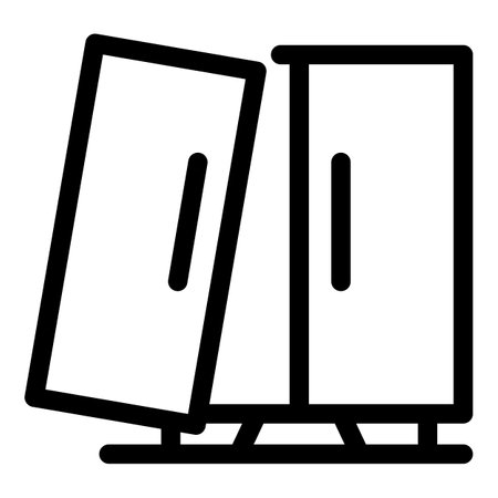 Line icon of a wardrobe falling, representing the concept of furniture breaking during an earthquakeのイラスト素材