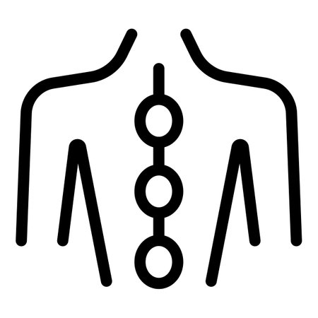 Simple black and white line art icon of a human body showing three main chakras aligning with the spineのイラスト素材