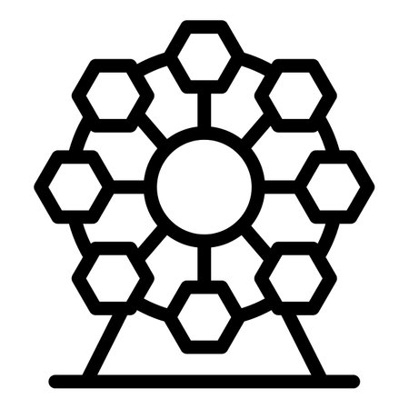 Line art icon of a ferris wheel with hexagonal cabins, entertainment for children and adultsのイラスト素材