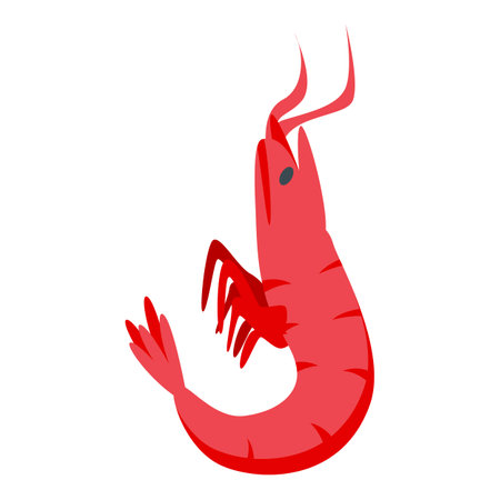Cartoon red shrimp swimming with its tail up in the waterのイラスト素材