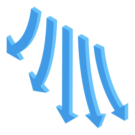 Several blue arrows are pointing down, representing a decrease or negative trendのイラスト素材