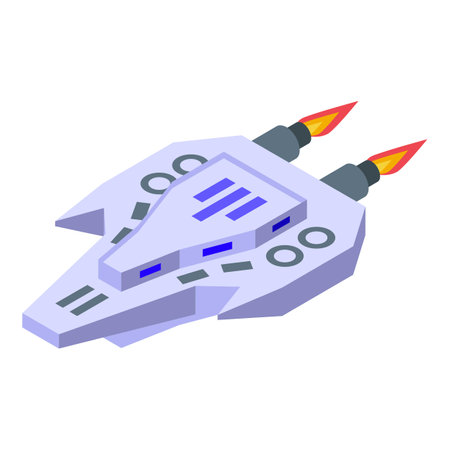 Modern spaceship flying in space with burning engines, futuristic spacecraft conceptのイラスト素材