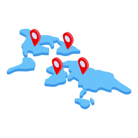 Isometric world map with location pins showing global business locationsのイラスト素材