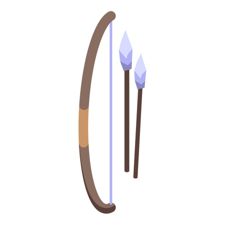 Traditional wooden bow and arrows standing upright isometric illustrationのイラスト素材