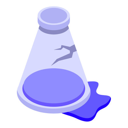 Broken chemical flask leaking a toxic substance is depicted in an isometric styleのイラスト素材