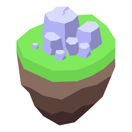 Floating island with rocks and grass, in a low poly art styleのイラスト素材