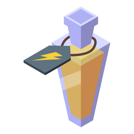 Magic potion in a glass bottle with a lightning bolt tag, representing energy and powerのイラスト素材