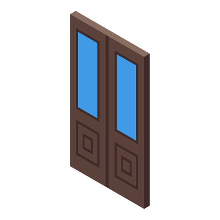 Double wooden door with glass showing an isometric view, perfect for architectural plans or interior design projectsのイラスト素材