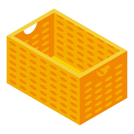 Empty rectangular wicker basket standing on corner in isometric view isolated on white backgroundのイラスト素材