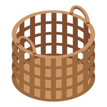 Empty wicker basket is standing on a white backgroundのイラスト素材