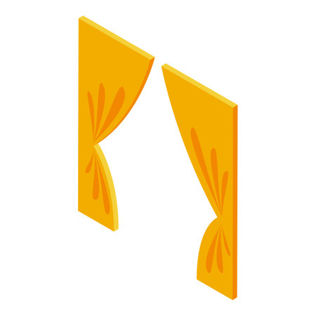 Yellow curtains are opening on stage in isometric view, revealing upcoming showのイラスト素材