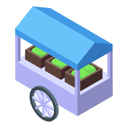 Street food cart is selling fresh and healthy food at the local farmers marketのイラスト素材