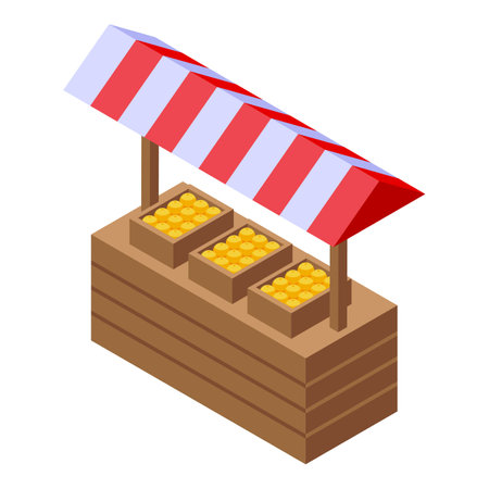 Isometric illustration of a street market stall selling orangesのイラスト素材